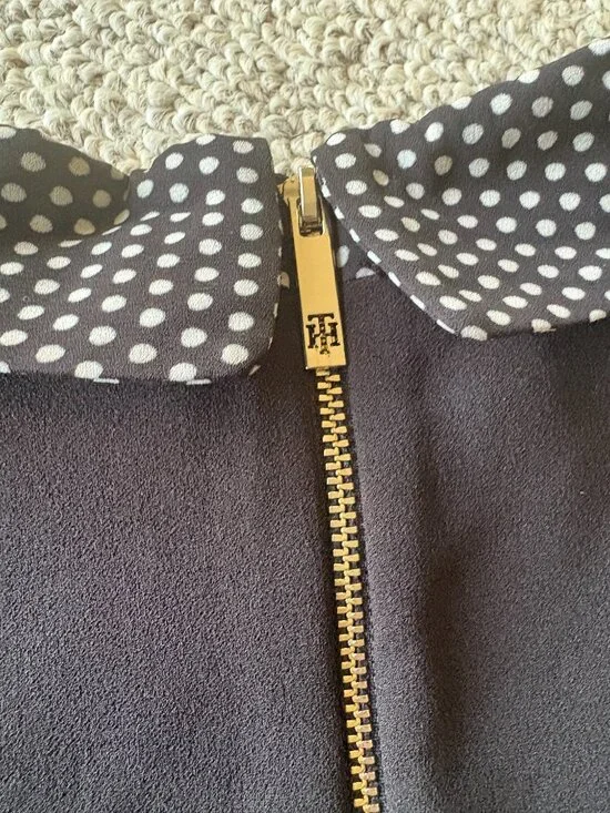 Tommy Hilfiger Black A Line Dress 10 Polka Dot Sheer Sleeve Office Chic - Picture 6 of 9